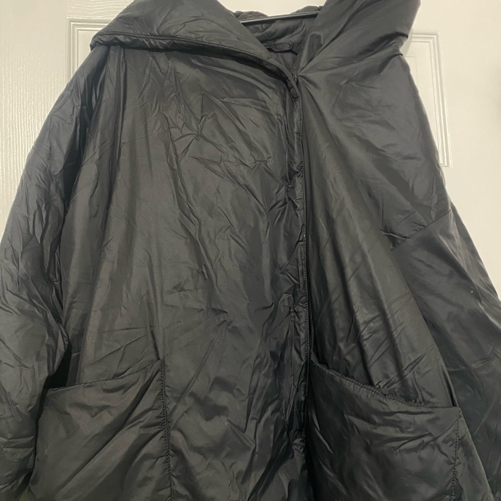 Eileen Fisher Eggshell Recycled Nylon Hooded Long Coat XL - Picture 3 of 14